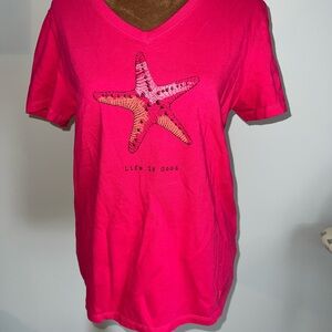 Life Is Good Vibrant Pink Tee with Starfish